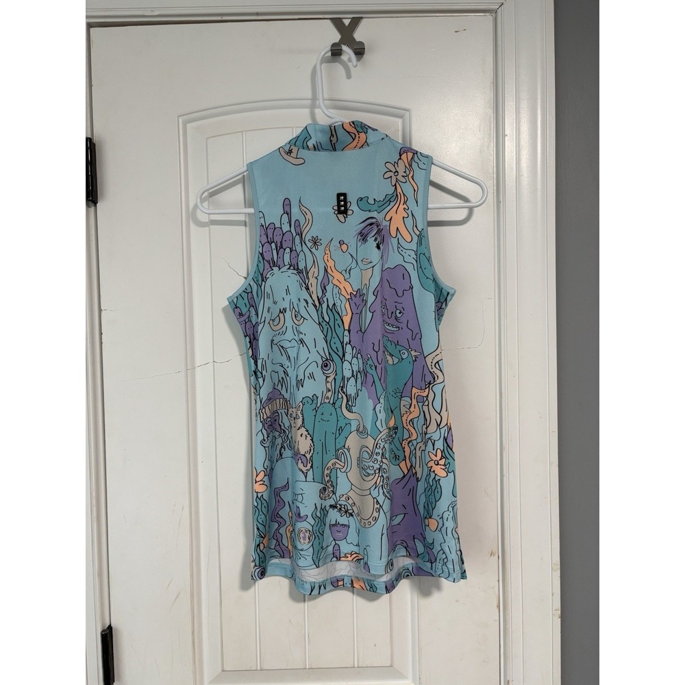 Jamie Sadock Monster Life Party Golf Shirt Womens XS Sleeveless 1/4 Zip Stretch - Picture 4 of 4